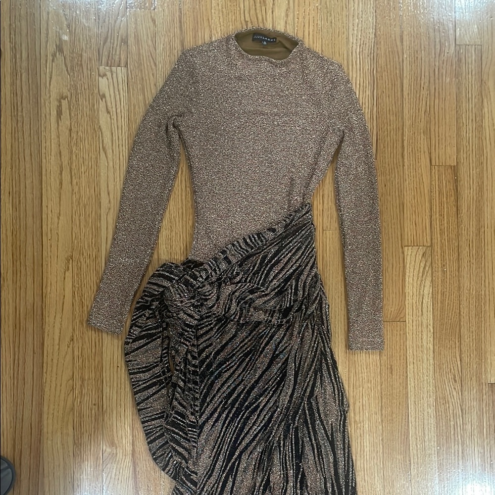 JLUXLABEL Black and Gold Ruched Sheath Dress